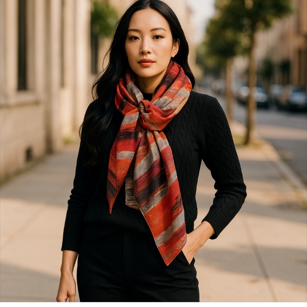 3/$25 Women’s Geometric Red Multi Colored Scarf